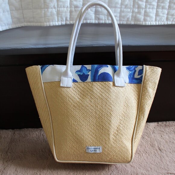 Dolce & Gabbana Light Blue Beach Summer Straw Tote Shopper Travel Bag - Picture 1 of 5